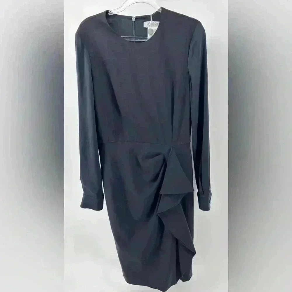 Max Mara Women's Black Long Sleeve Sheath Dress NWT Silk Sleeves Wool Sz 10
